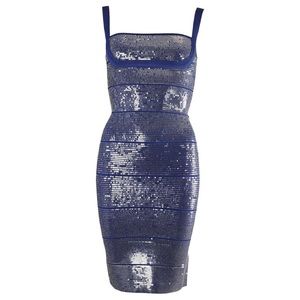 Herve Leger Sequin Bandage Katherine Blue Rayon Dress / Size Small
